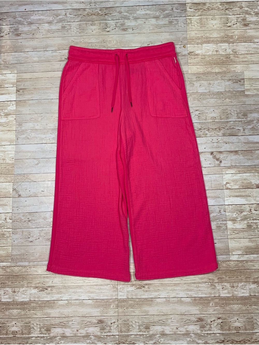 Magellan High Rise Wide Leg Relaxed Pants L Pink Pull On Cotton Travel Beach